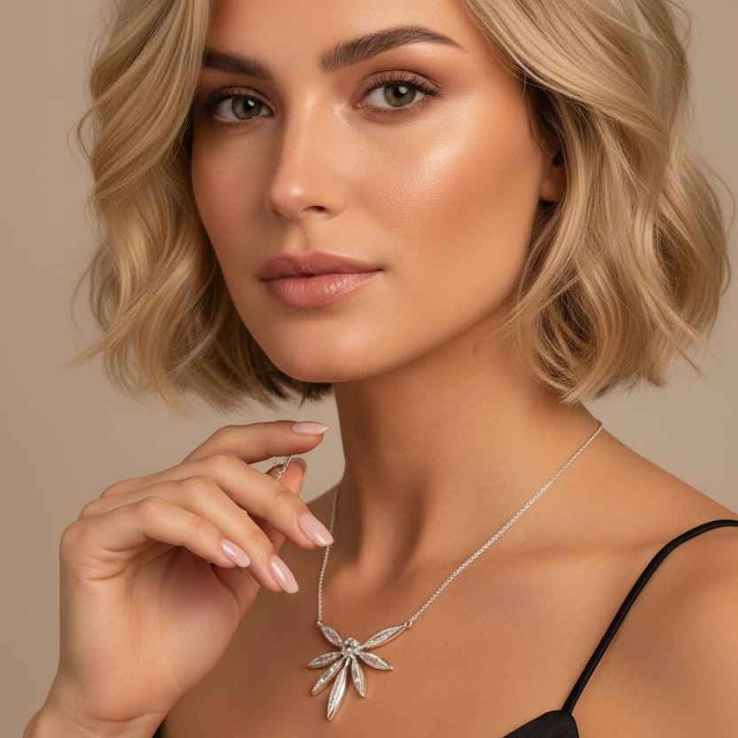 Gold Tone 925 Sterling Silver Leaf Pendant Necklace