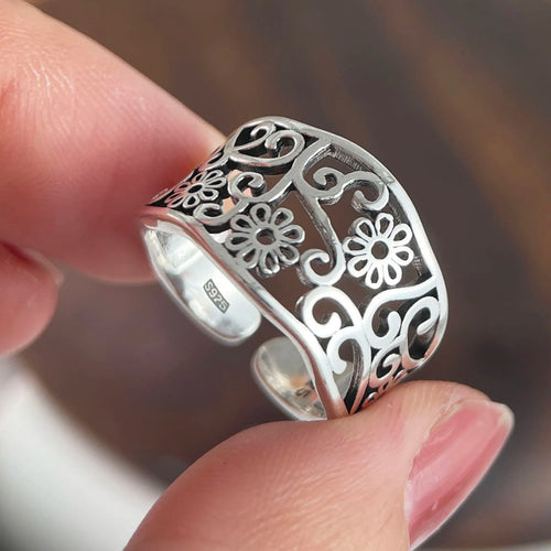 925 Sterling Silver Adjustable Flower Ring