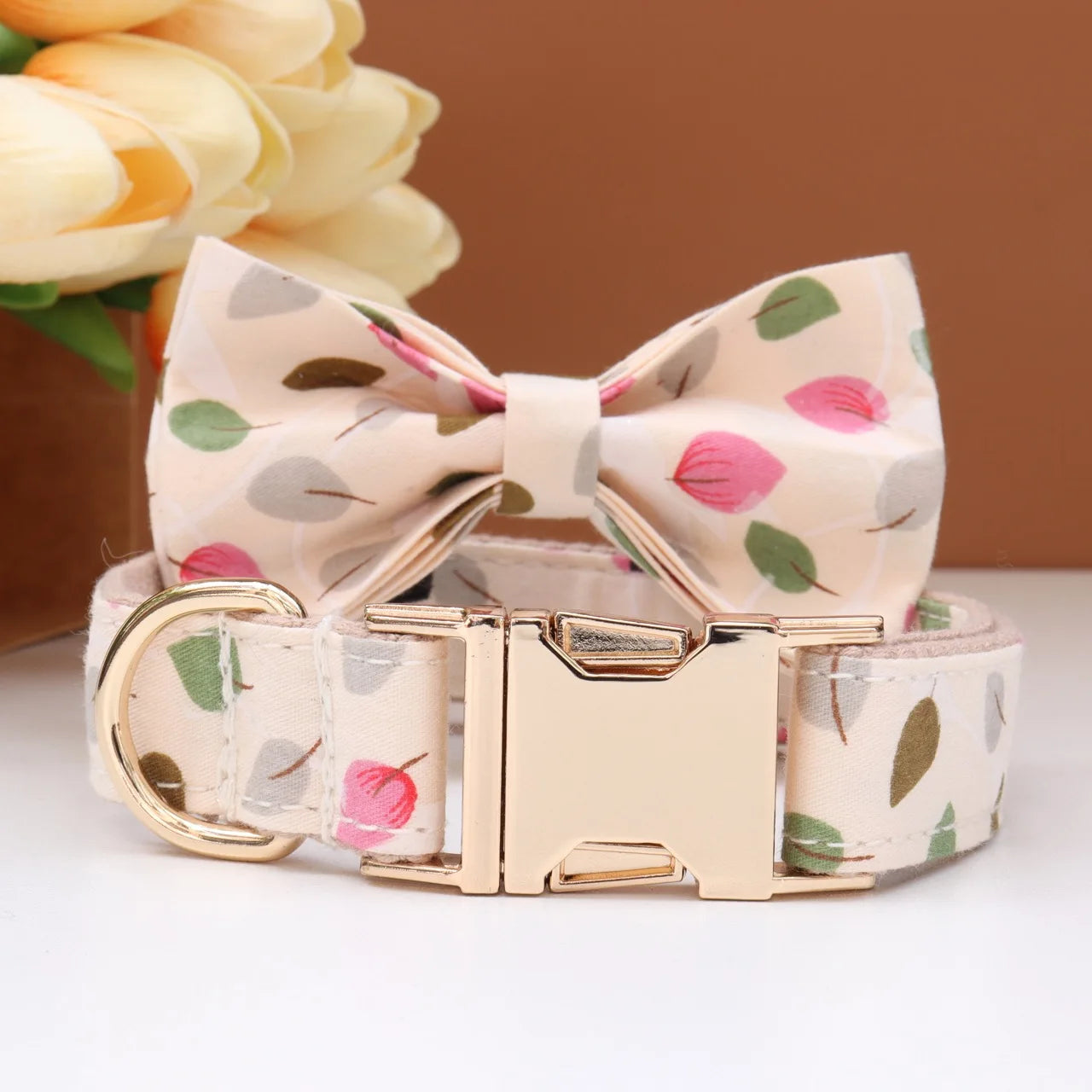 Elegant Fabric Customizable Dog Collar Set - Name Tag, Zinc Alloy Setting, Girly