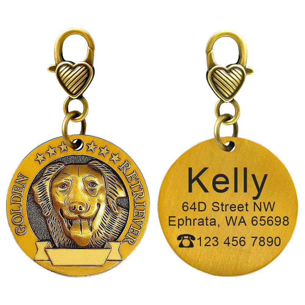 Personalized Dog ID Tag Customizable Copper Coated Various Dog Breeds