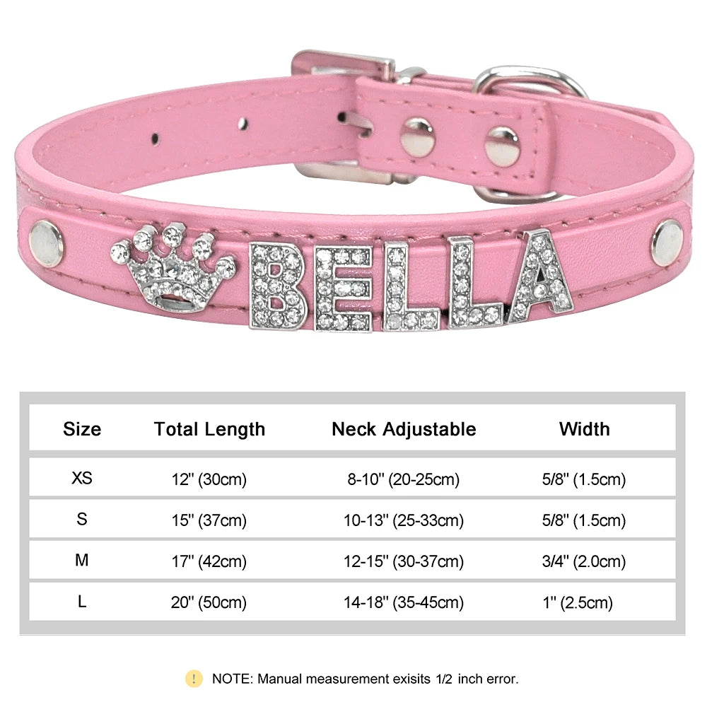 Faux Leather Dog Collar with Rhinestones - Customize, Engrave, Name Tag