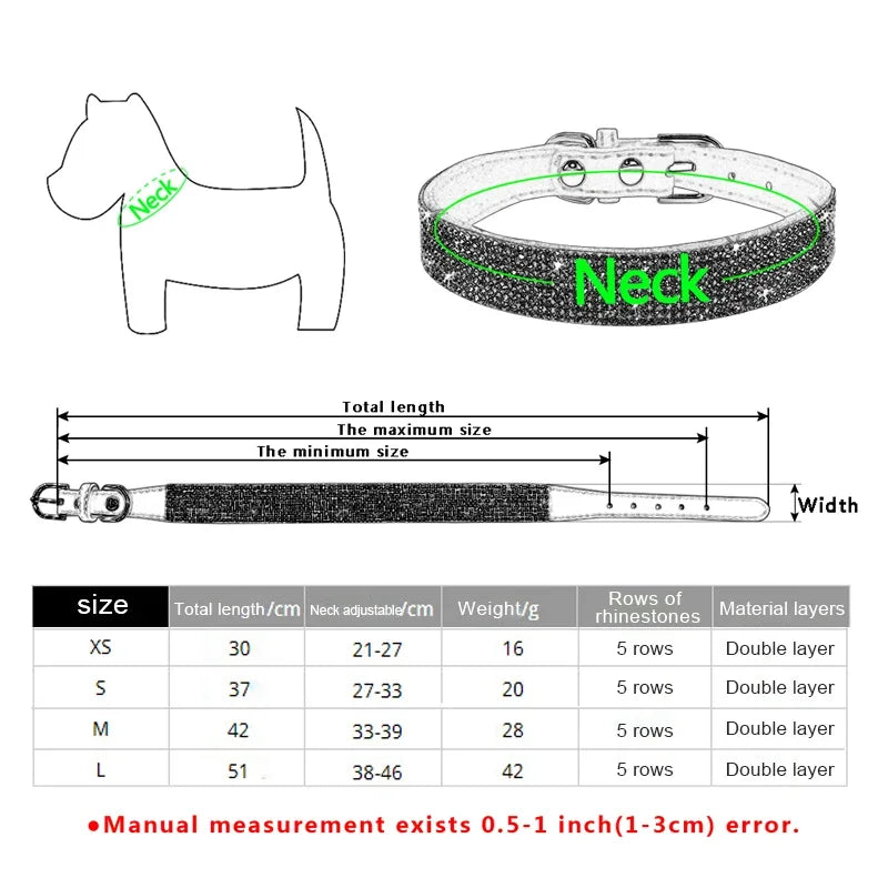 PU Leather Collars for Dogs with Zinc Alloy Buckle & Rhinestones