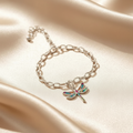 925 Sterling Silver Dragonfly Multicolor Zircon Charm Pendant Bracelet