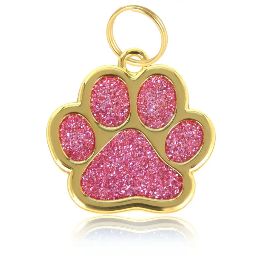 Gold Tone Stainless Steel Dog Cat Paw Print ID Name Tag