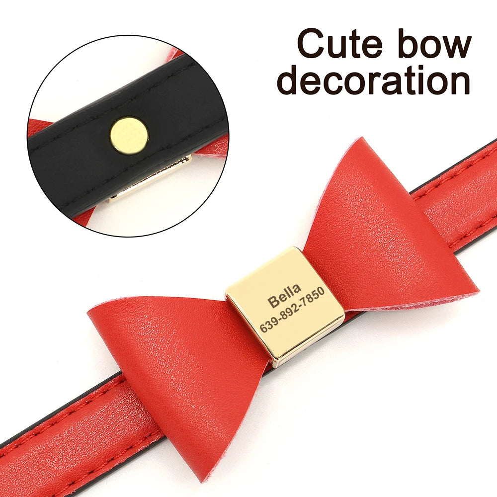 Personalized Dog Name Bow Tie Collar in Soft PU Leather - Very Stylish!