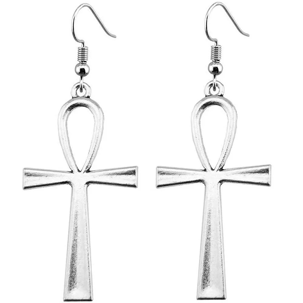 Egyptian Life Large Cross Pendant & Earrings Zinc Alloy Necklace 10x5cm
