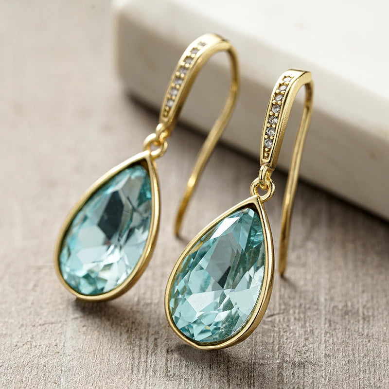 Ocean Blue CZ Cooper Drop Earrings