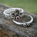 2pcs Retro Flower Leaf Pattern Stacking Pair Pink Zircon Zinc Alloy Ring