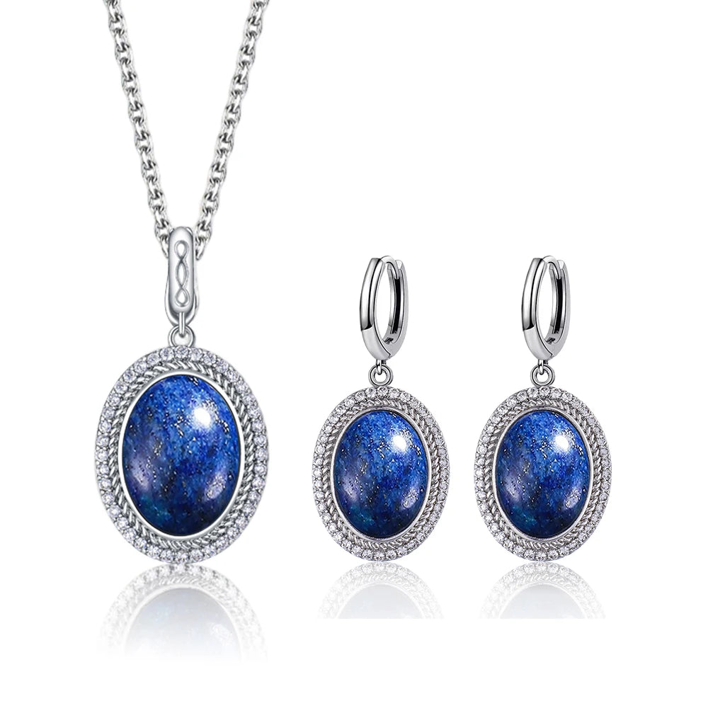 925 Sterling Silver Natural Moonstone Pendant & Earrings Set