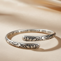 Thai Silver Lotus Flower Cuff Bracelet with Symbols