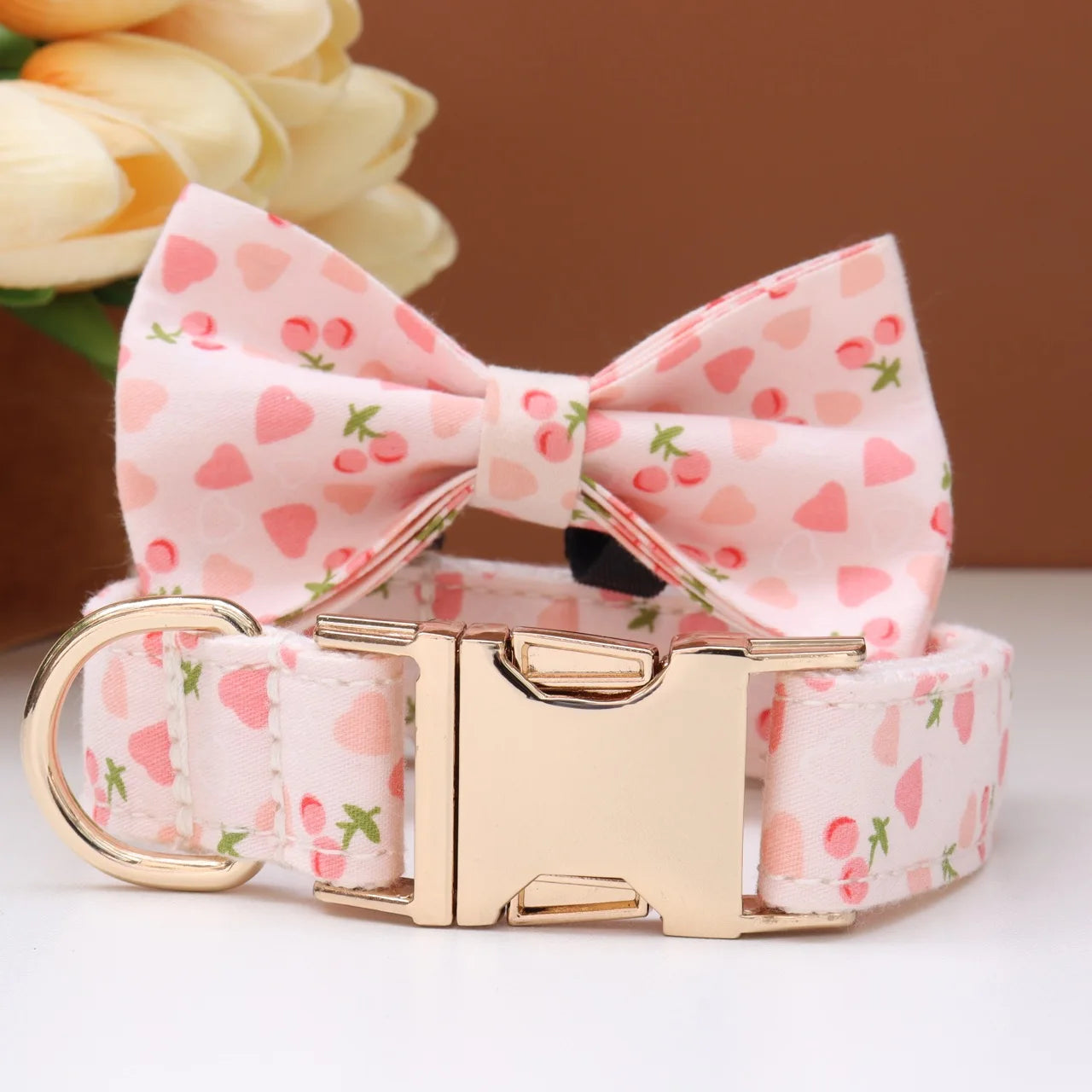 Elegant Fabric Customizable Dog Collar Set - Name Tag, Zinc Alloy Setting, Girly