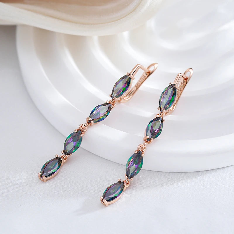 14K Rose Gold Plated Copper Long Dangle Earrings with Light Violet Natural Zircons