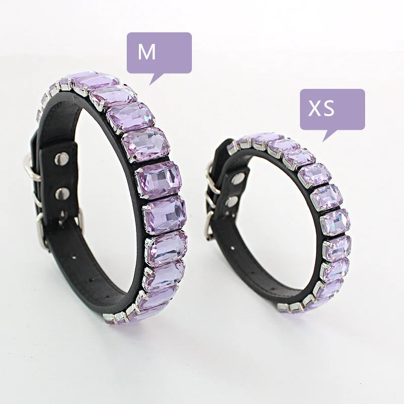 Sparkly Bold Dog Collar in PU Leather with Rhinestones