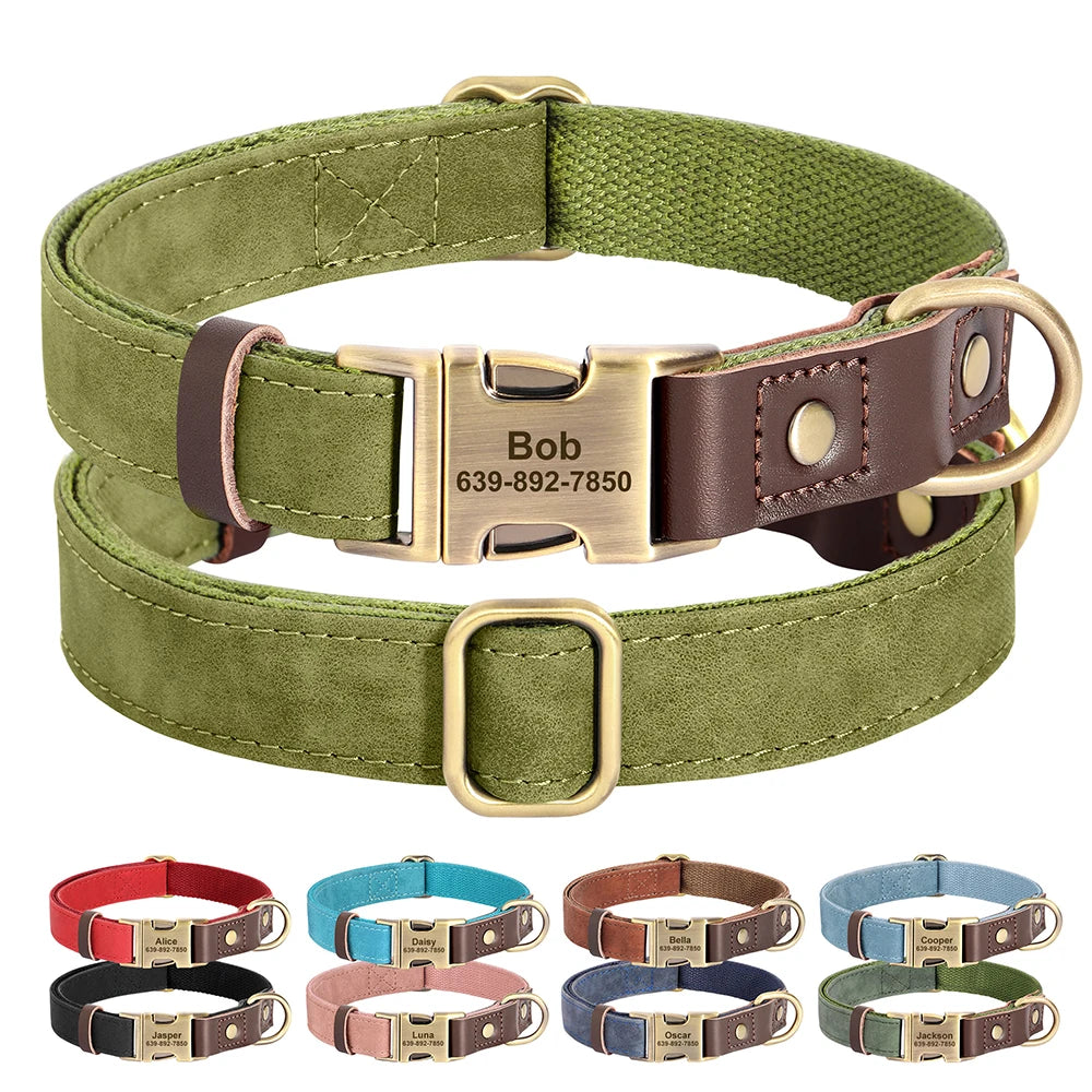 Faux Suede Leather Adjustable Dog Collar - Customize, Engrave, Name Tag, ID Necklace