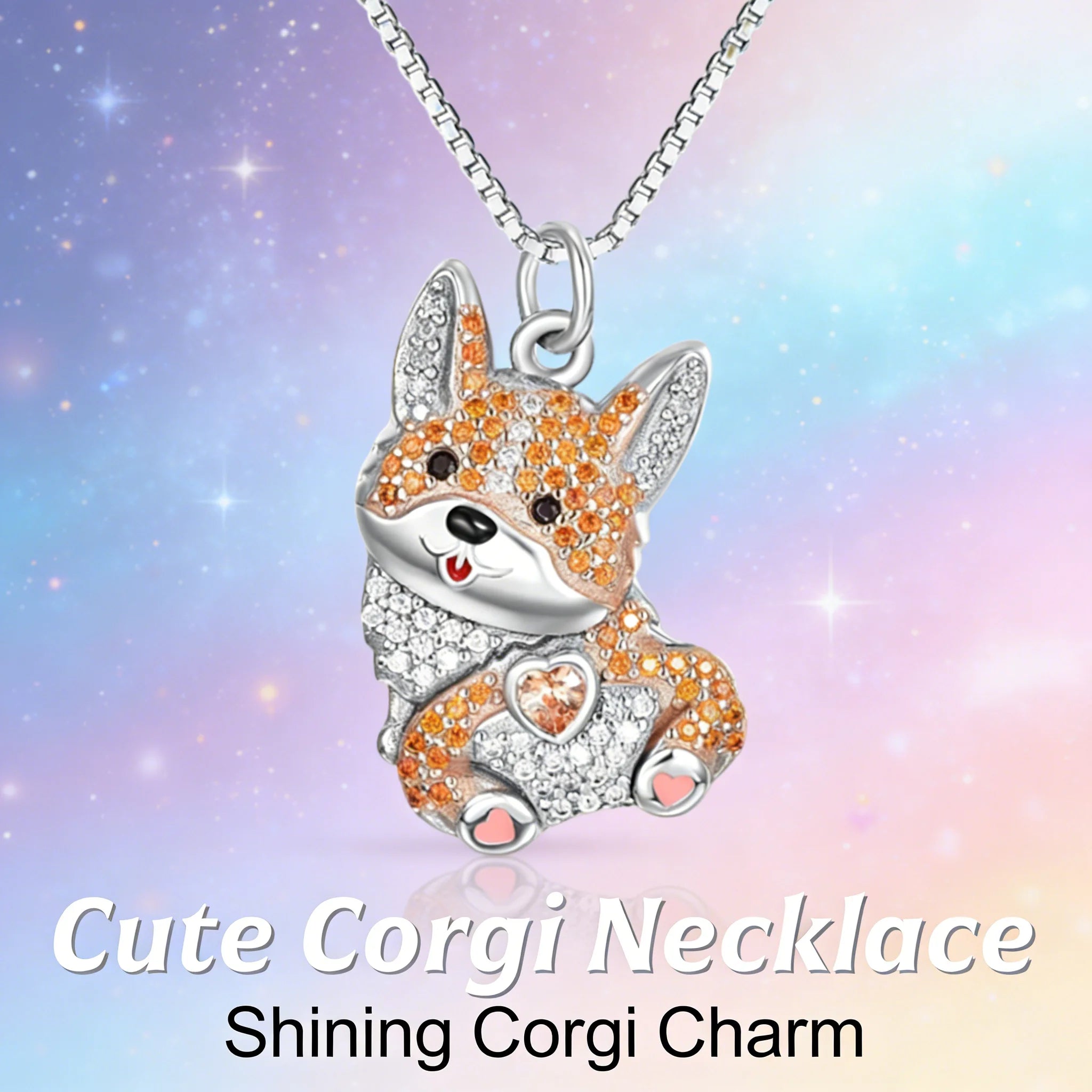 Sparkling Crystals Corgi Dog Pendant Necklace in Zinc Alloy & Stainless Steel