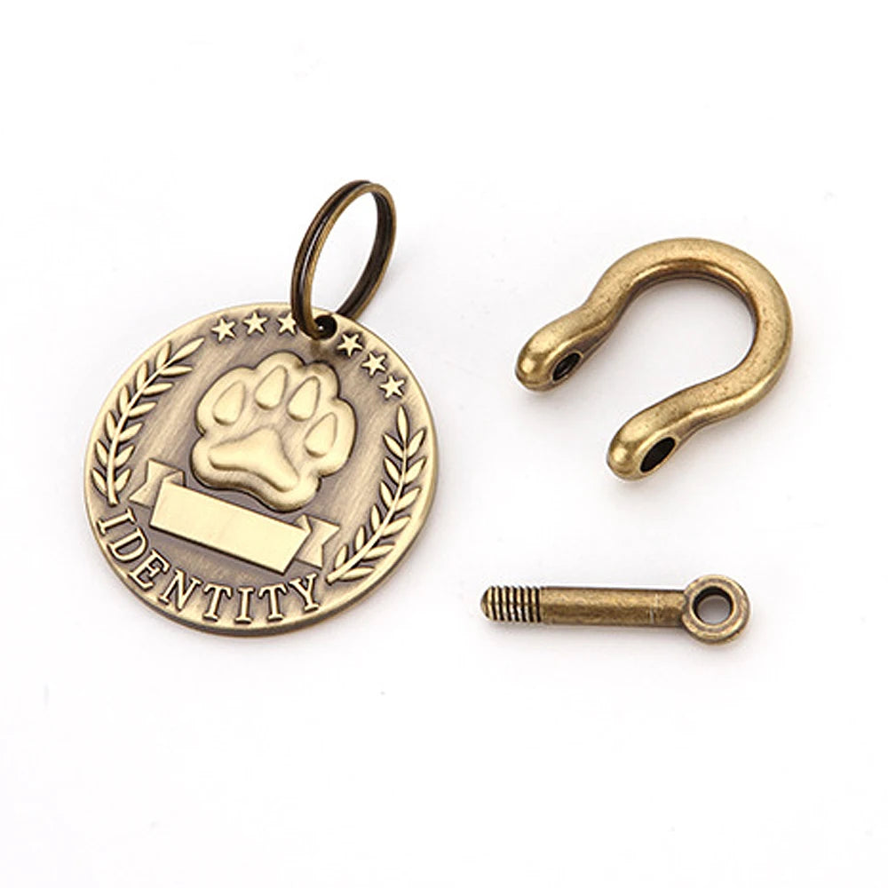 Copper Plated Stainless Steel Dog ID Name Address Tag Vintage Style