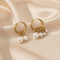 14K Gold-Plated Stainless-Steel Hoop Earrings with Faux Pearls