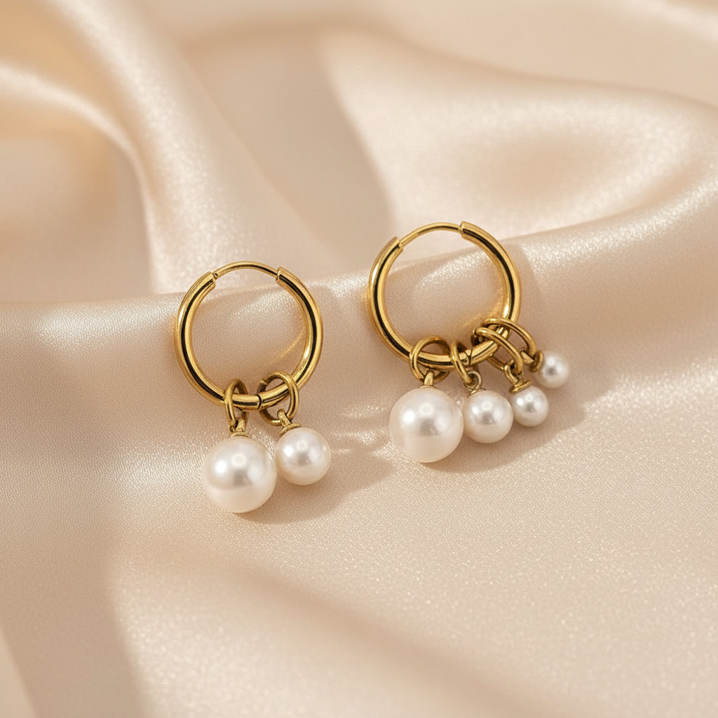 14K Gold-Plated Stainless-Steel Hoop Earrings with Faux Pearls
