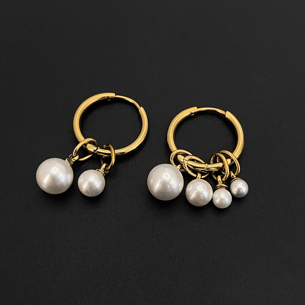 14K Gold-Plated Stainless-Steel Hoop Earrings with Faux Pearls
