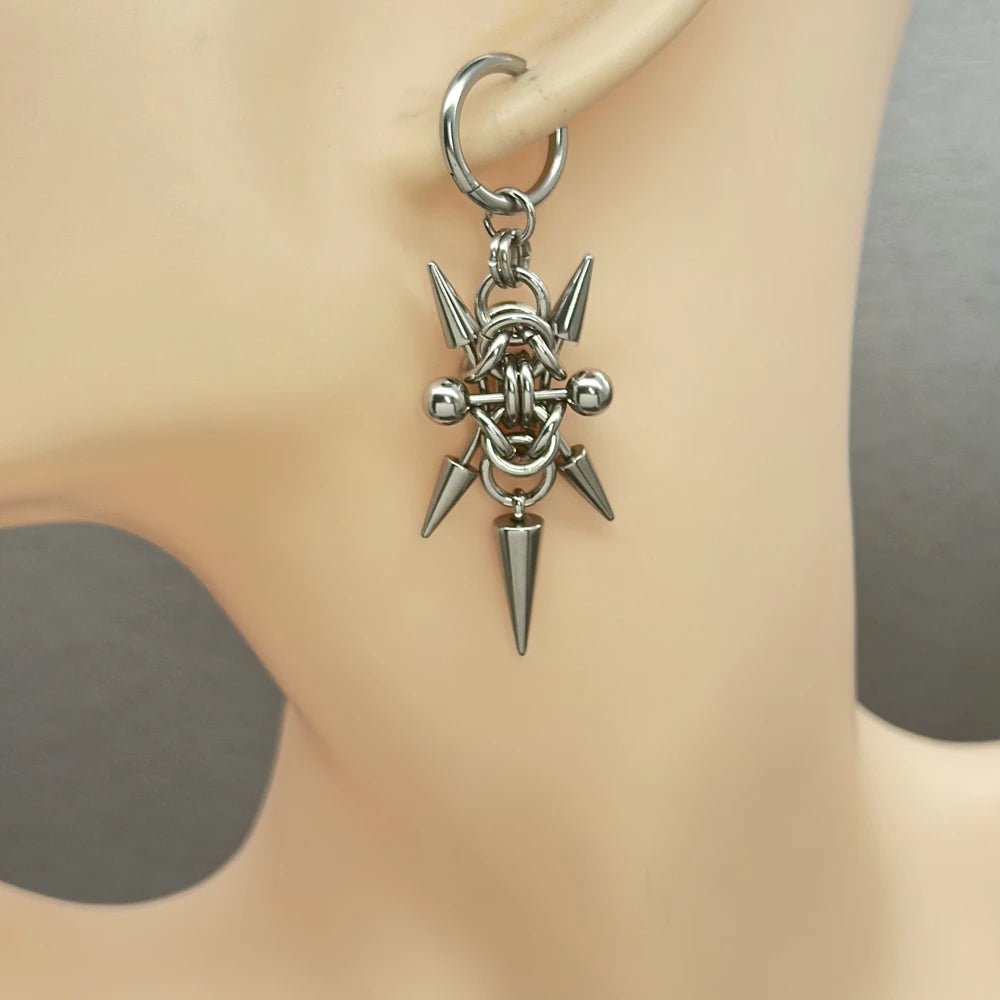 Gothic Punk Y2K Stainless Steel Spike Hoops Piercing Long Dangle Earrings