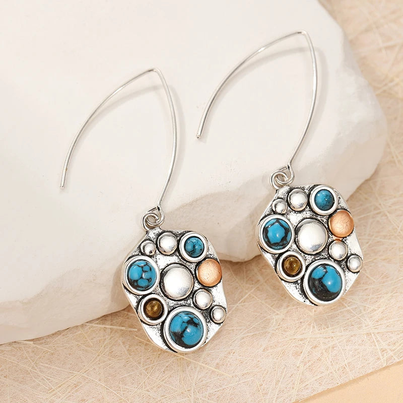 Gold Plated Bohemian Drop Dangle Earrings - Semi Precious Stones, Copper Alloy Setting, Multicolor