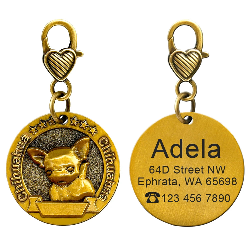 Personalized Dog ID Tag Customizable Copper Coated Various Dog Breeds