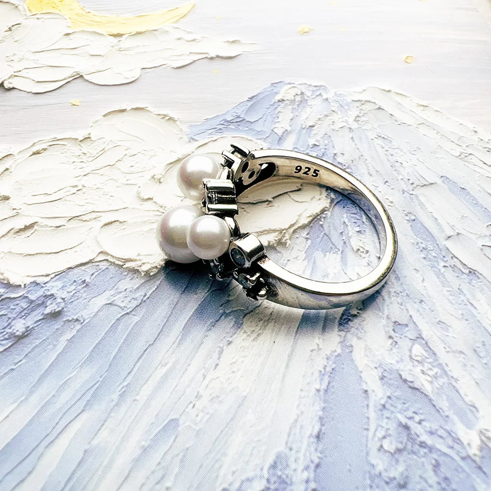 Freshwater Pearl Ring In 925 Sterling Silver with Zircon Stones