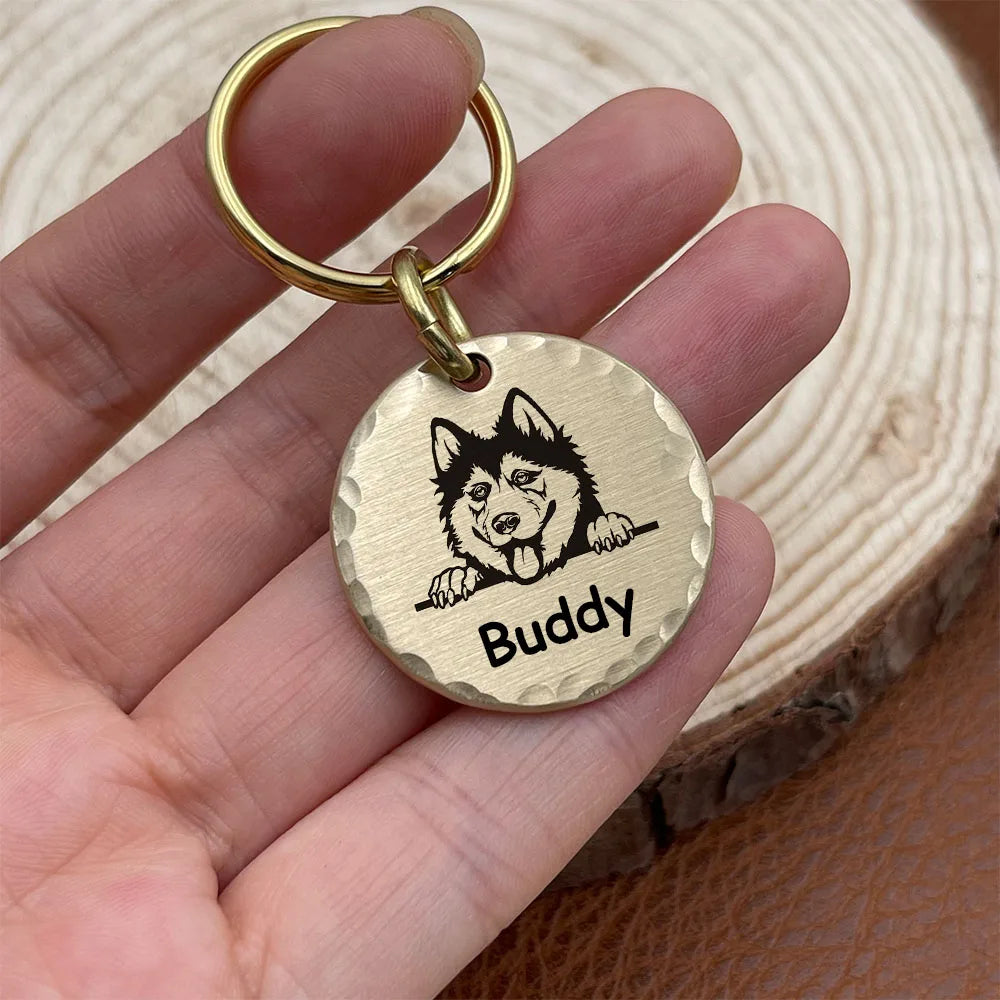 Hand Hammered Brass Pet ID Name Tag