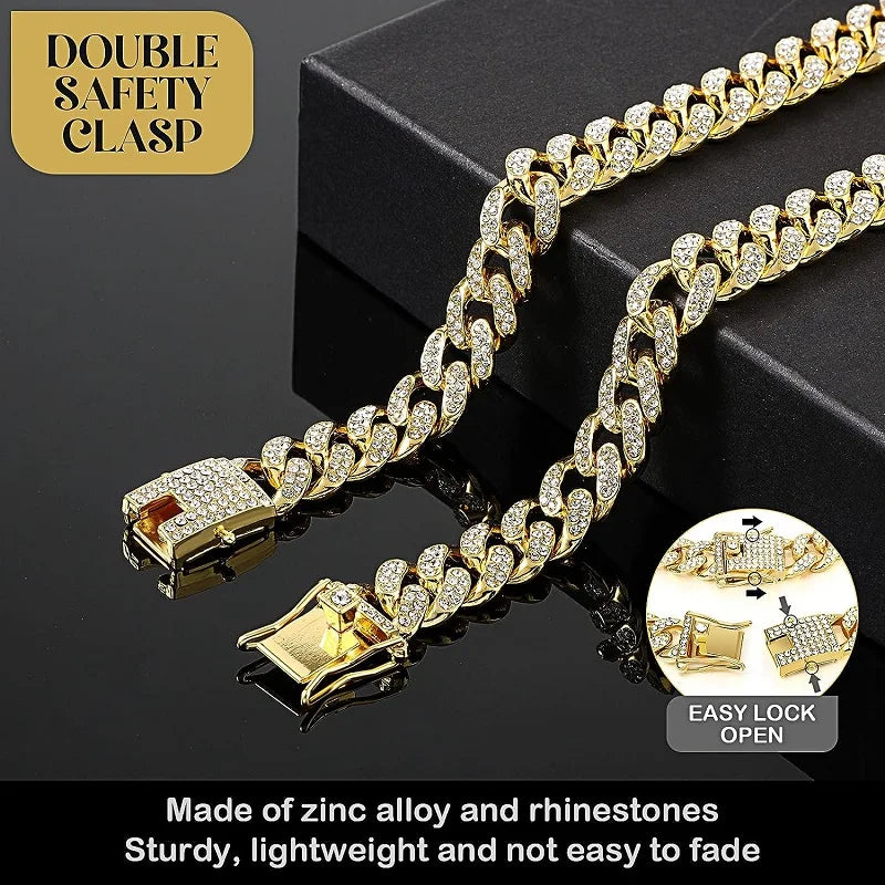 Thick Dog Chain Rhinestones Copper Alloy Necklace - Double Safety Clasp