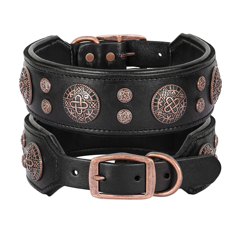 Genuine Leather Medium Size Dog Collar - Cool Spiked Studded Adjustable