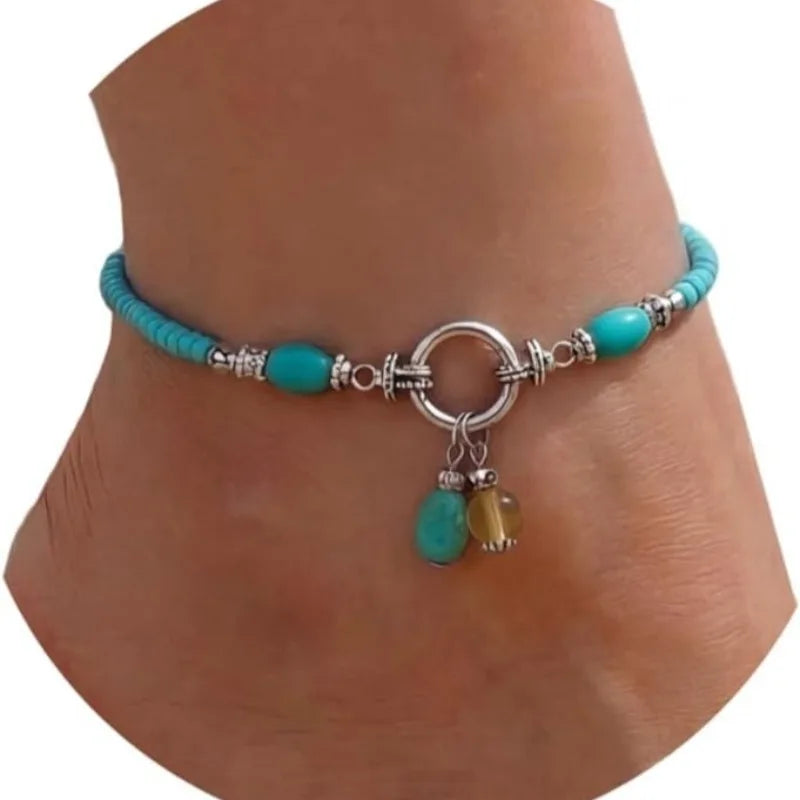 Turquoise Beaded Boho Style Zinc Alloy Ankle Bracelet