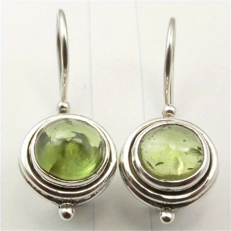 Vintage Inspired Earrings Silver-Plated Copper with Light Green Stone
