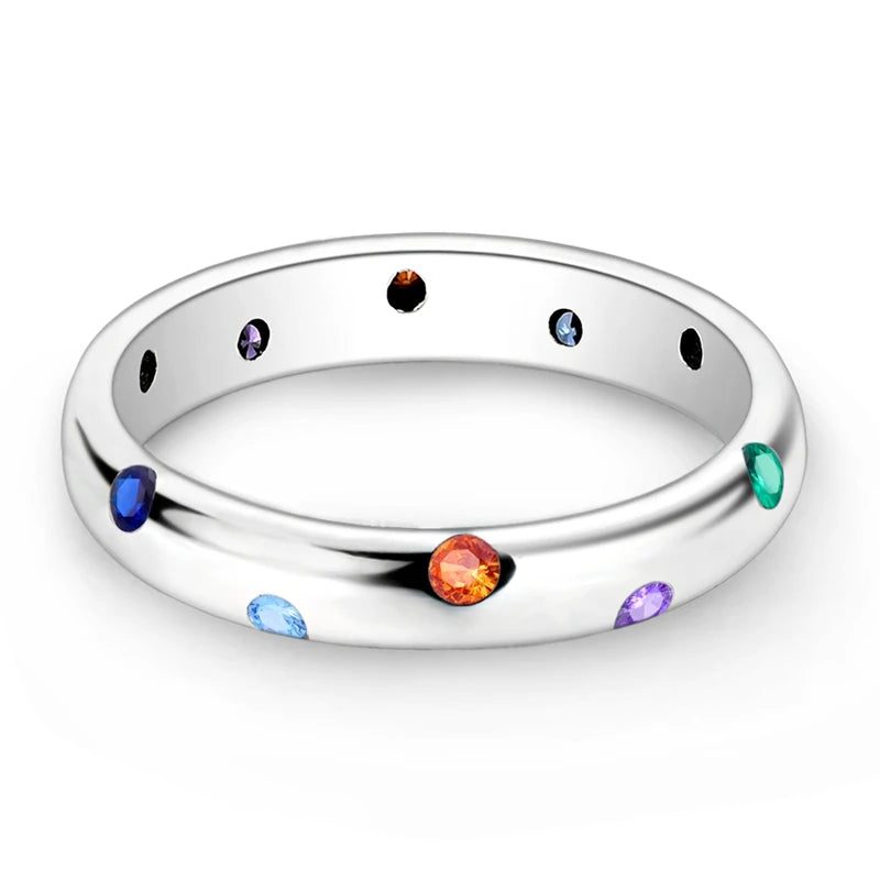Colorful Bubble Band Ring in 925 Sterling Silver with Zircon Stones