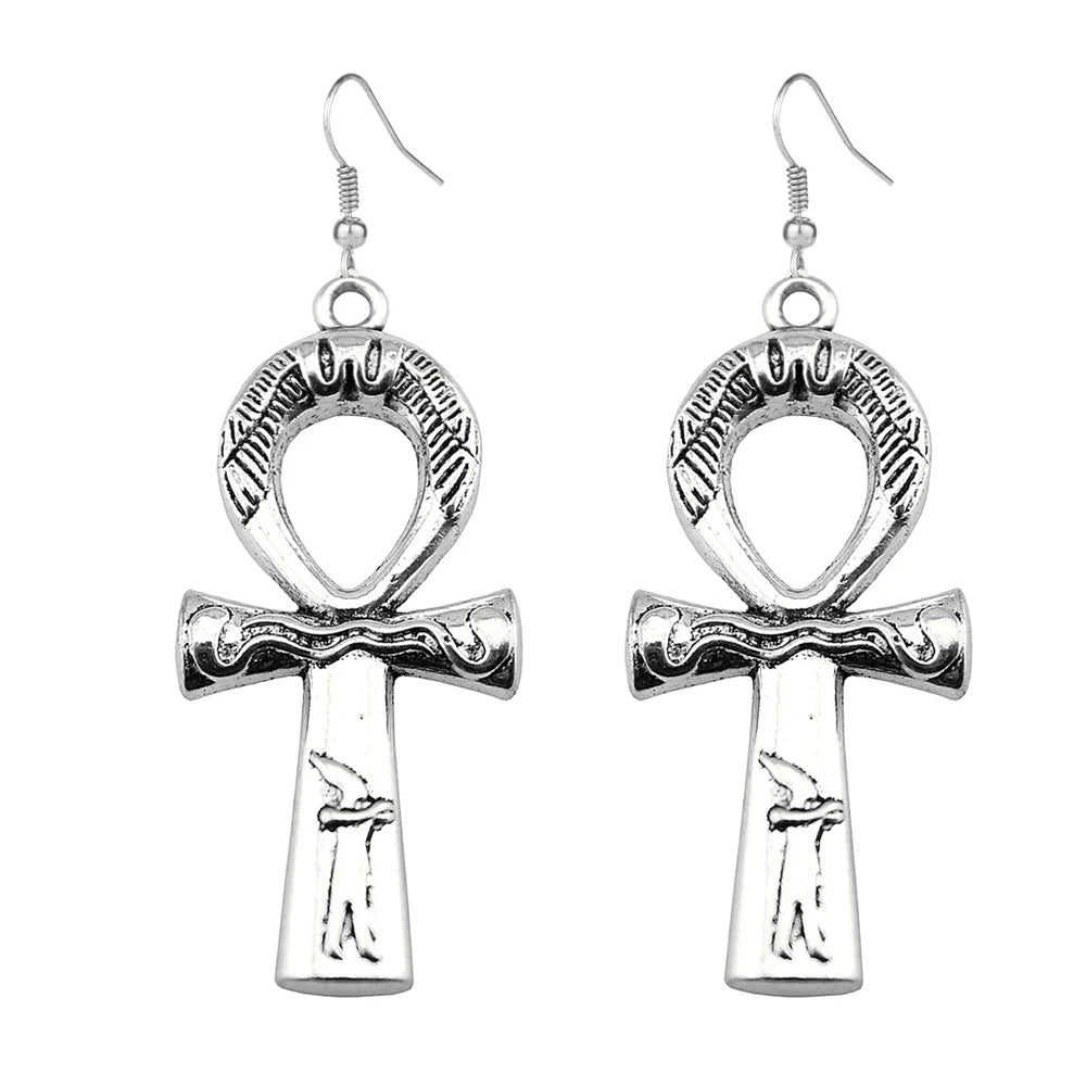 Egyptian Life Large Cross Pendant & Earrings Zinc Alloy Necklace 10x5cm