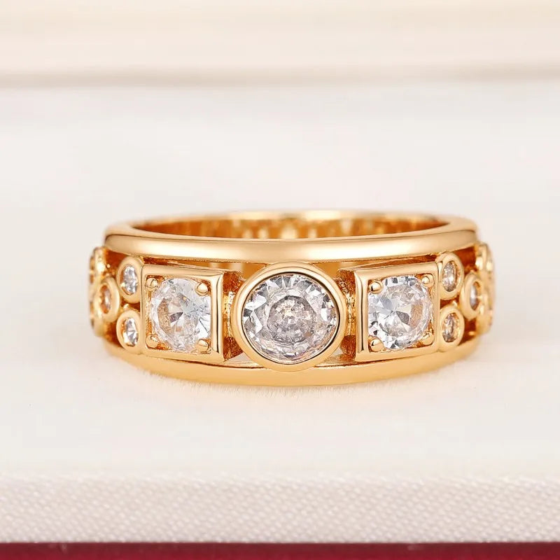 Cubic Zirconia Brass Band Ring - Thick & Bold, Round & Square CZ