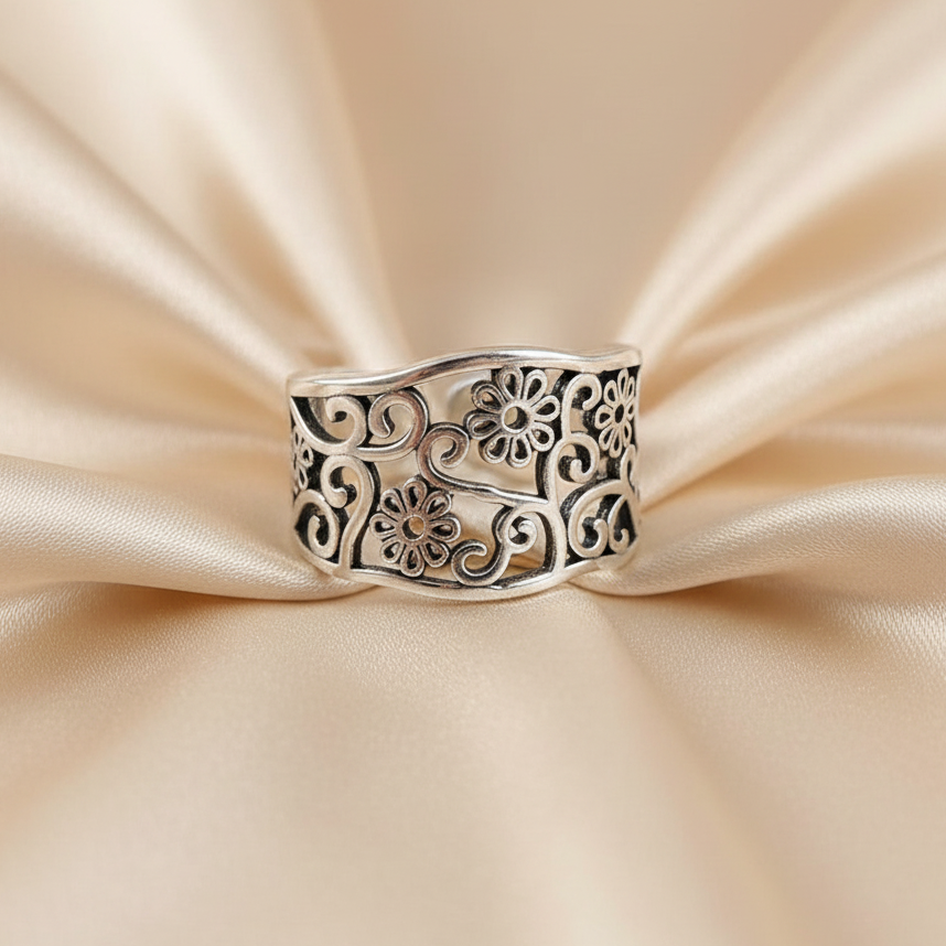 925 Sterling Silver Adjustable Flower Ring
