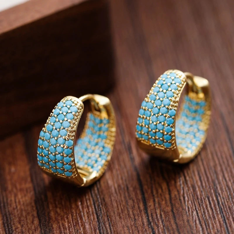 Bohemian Style Faux Turquoise Hoop Copper Earrings