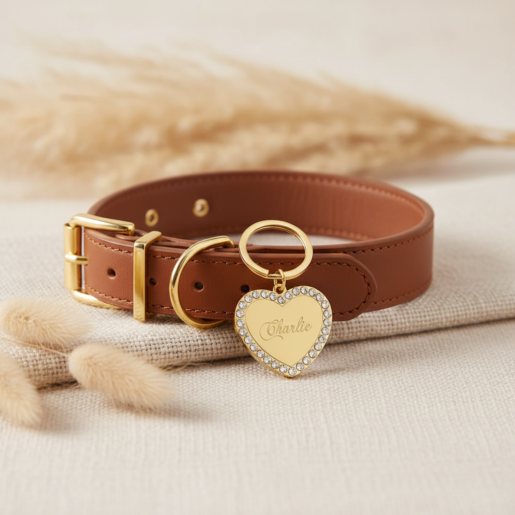 Gold-Plated Heart Rhinestones Pet ID Tag & Key Chain Charm