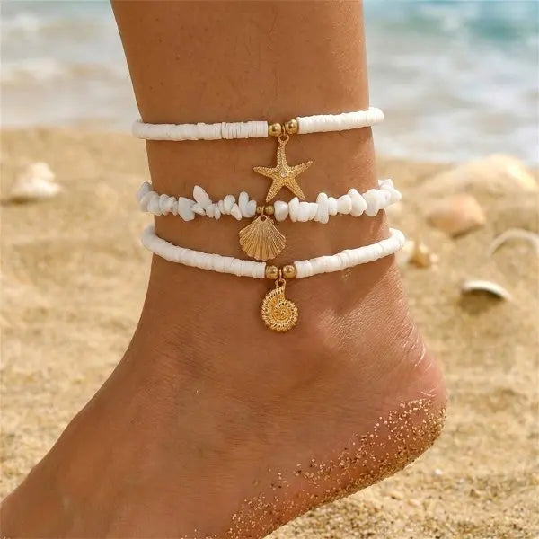 Bohemia Multilayer Rice Bead Starfish Summer Anklet Set - Choose Yours