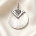 Large Mother of Pearl Disk Pendant in 925 Sterling Silver