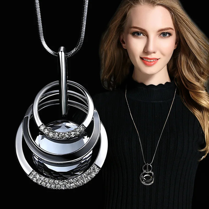 Selection of Bold Long Alloy Necklaces with Large Crystal Pendants