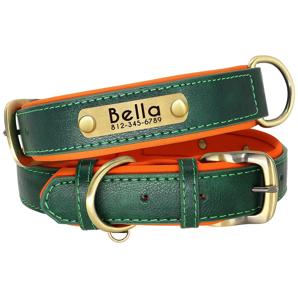 Quality Faux Leather Dog Collar Leash Set - Customize, Engrave, Name Tag