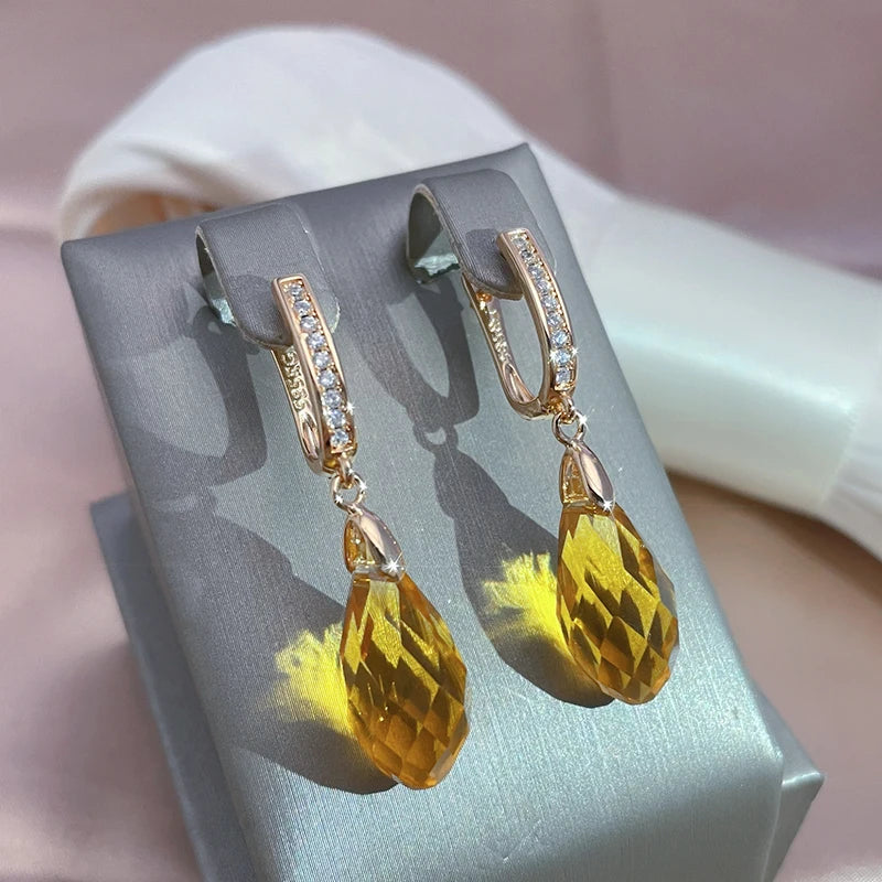 585 Rose Gold CZ Water Drop Earrings