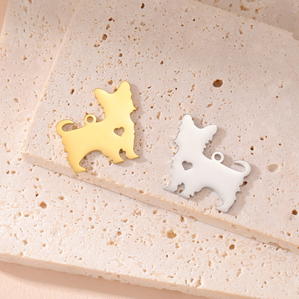 Covered Stainless Steel Dog & Wolf Charms with Cutout Hearts - For Bracelets & Necklaces