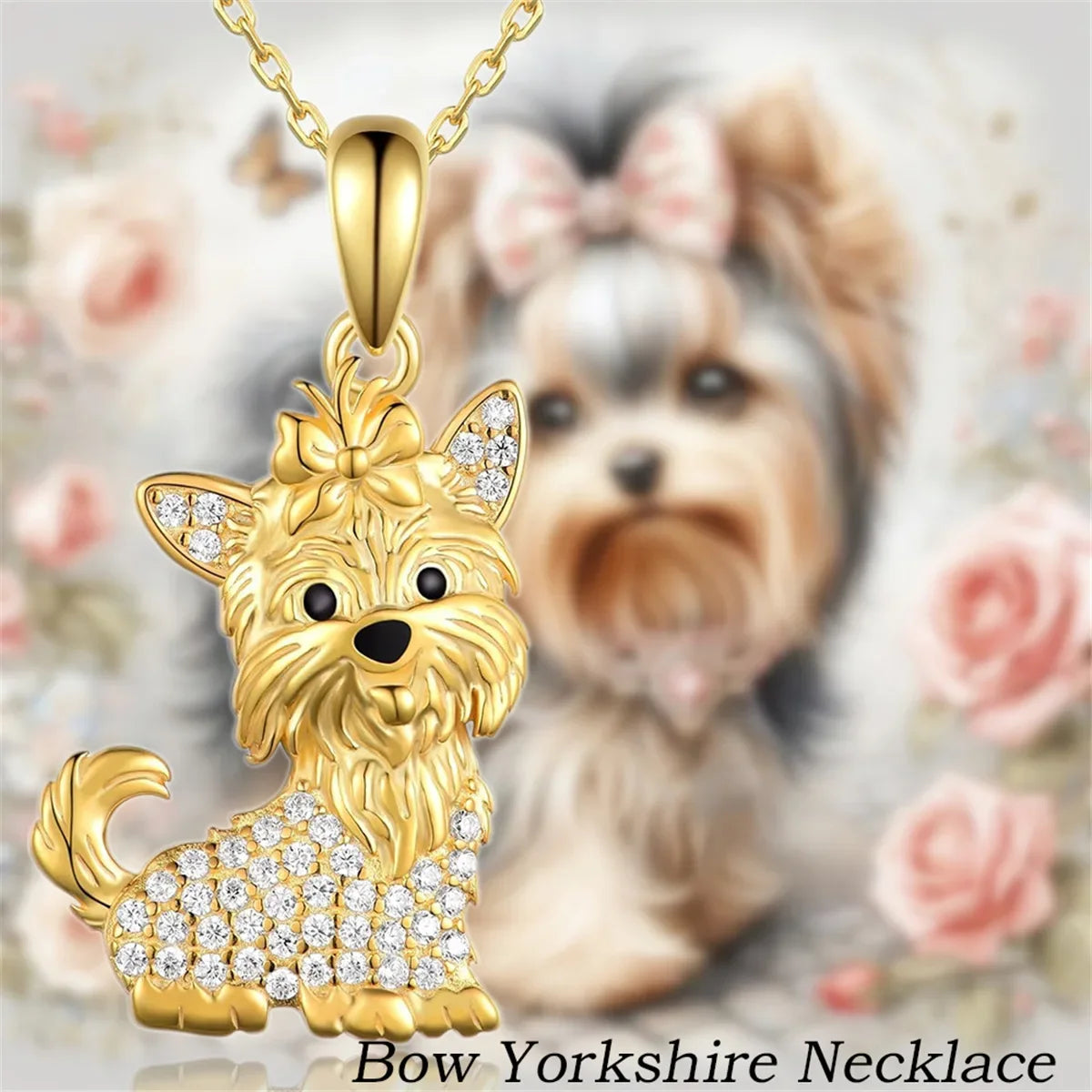 Cute Yorkshire Dog Pendant Necklace in Zinc Alloy + Comes in Several Colors