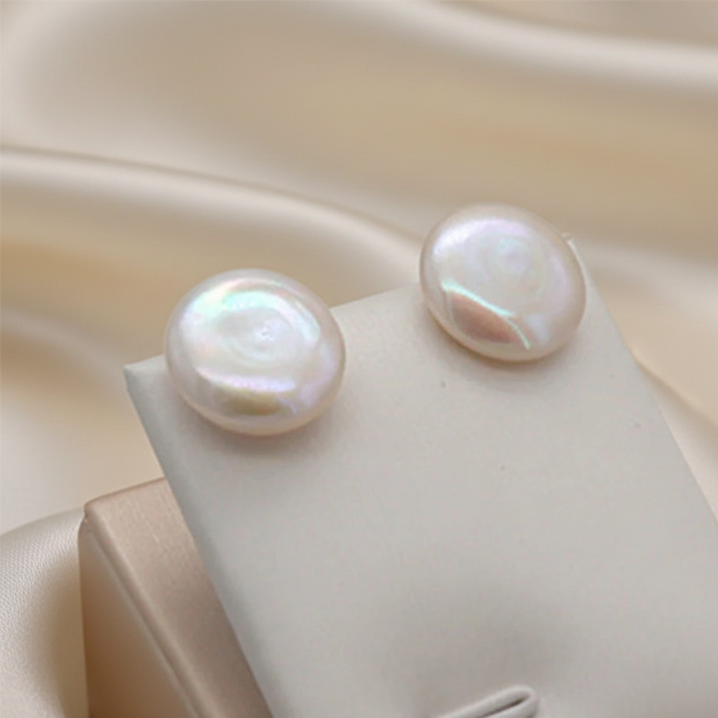925 Sterling Silver Natural Freshwater Coin Pearl Stud Earrings