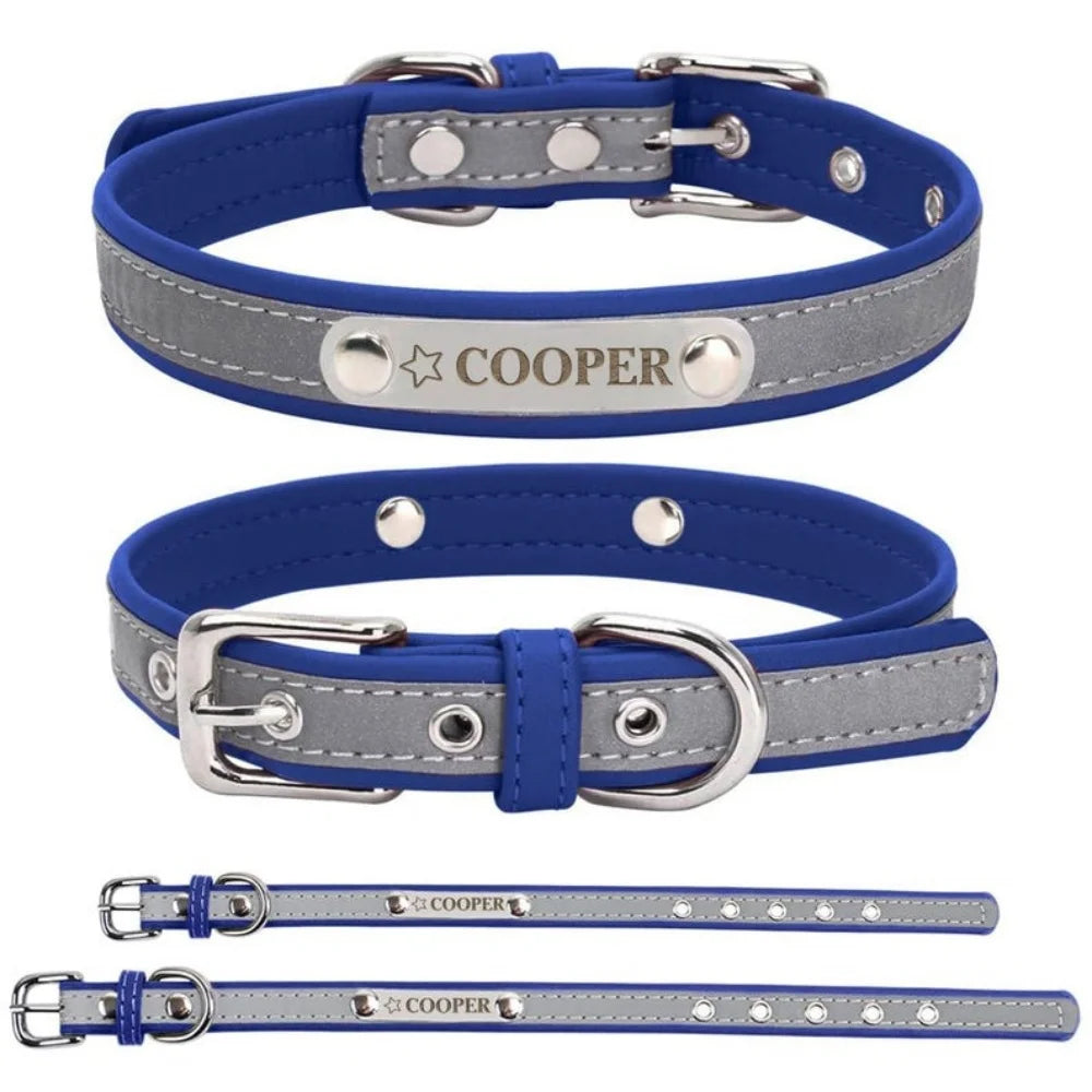 Faux Leather Adjustable Pet Collar - Customize, Engrave, Name Tag, ID Necklace