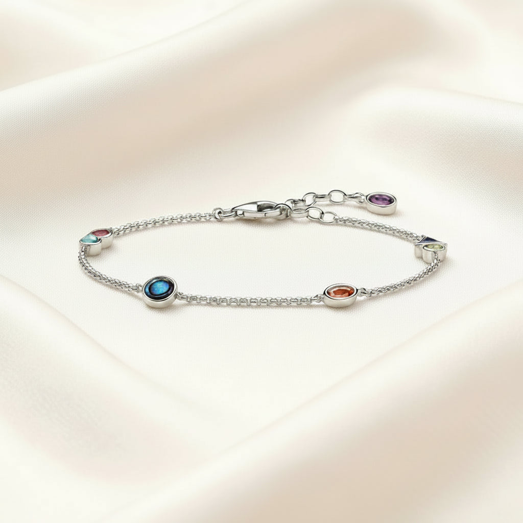 Link Chain Bracelet in 925 Sterling Silver with Zircon Stones