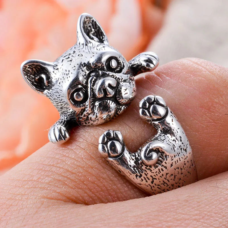 Little Bulldog Retro Thai Sterling Silver Adjustable Ring