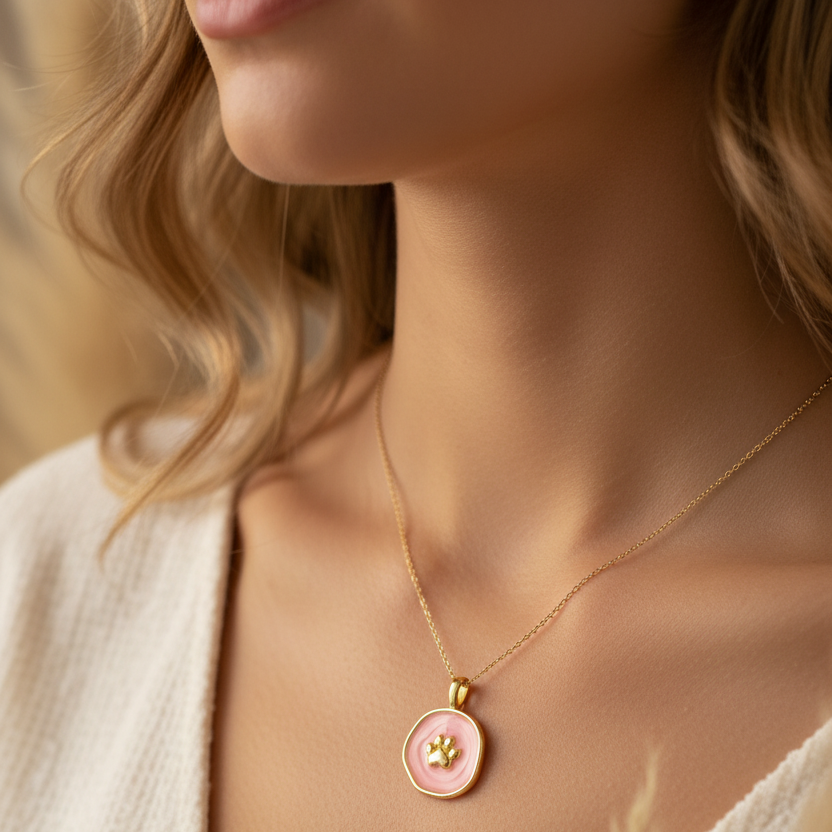 18K Gold Plated Copper Circle Paw Print Charm Pendant - Small & Feminine